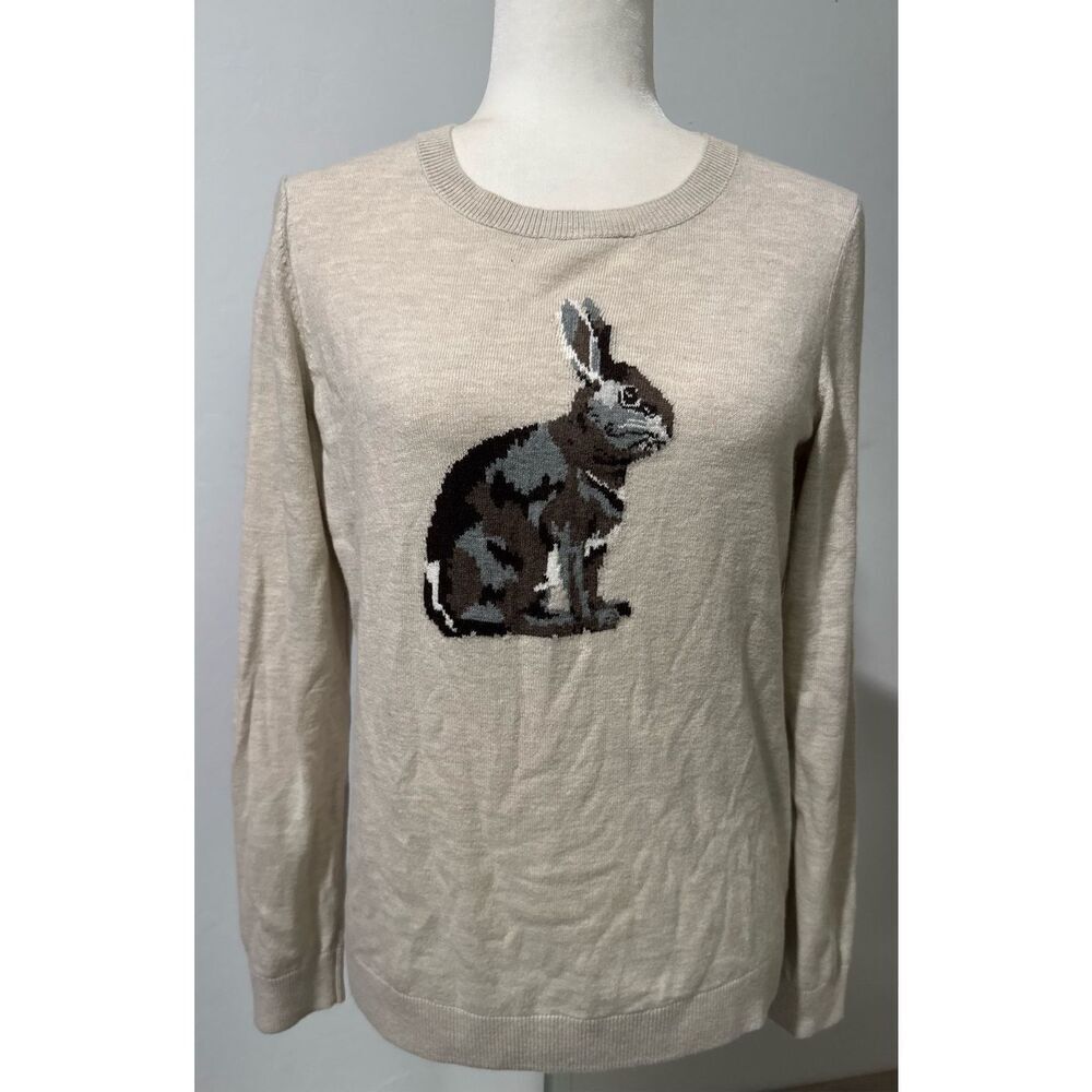 Talbots Bunny Rabbit Embroidered Lambswool blend pullover sweater LP